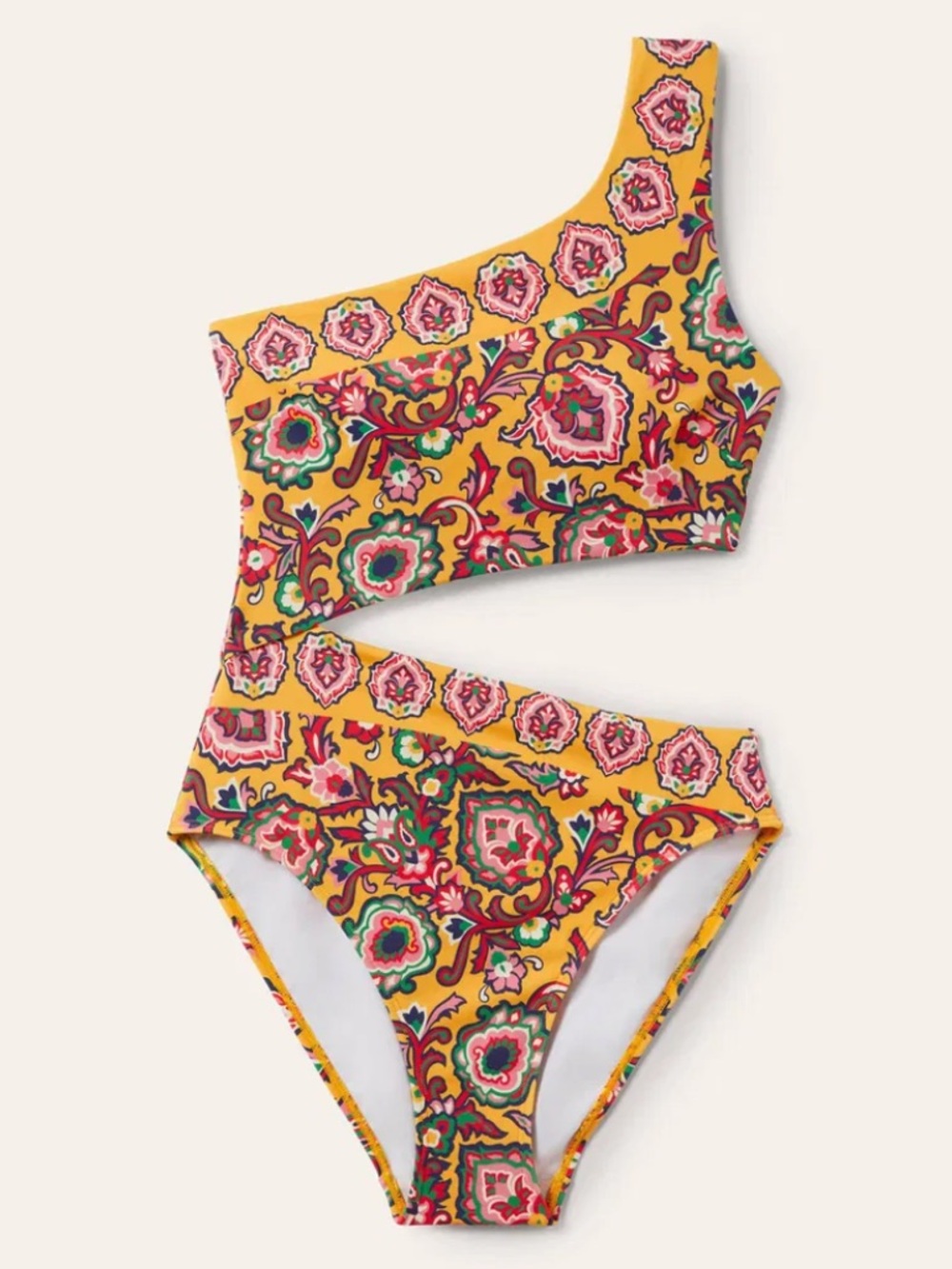 Boden Yellow Floral One Shoulder Cut Out Swimsuit